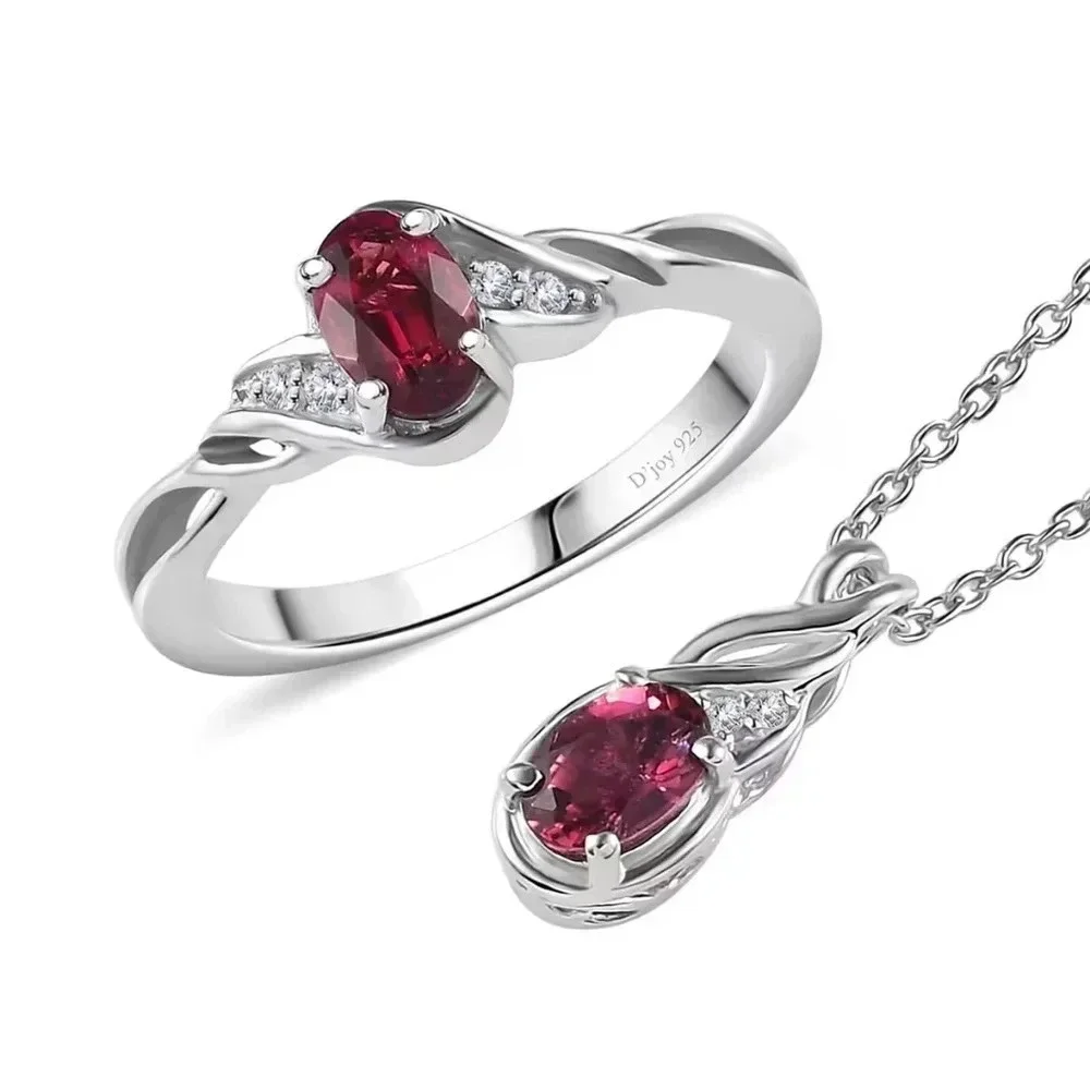Ofiki Rubellite Diamond Ring (Size 9.0), Pendant Necklace (20 Inches) in 925